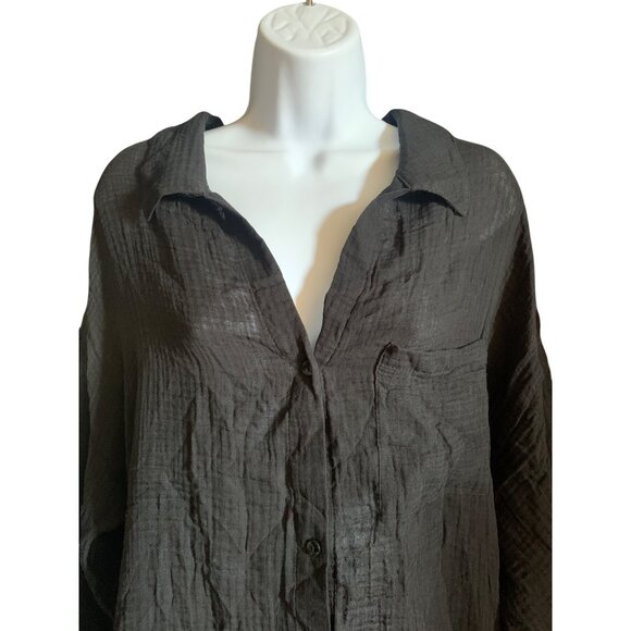Shade & Shore Womens Black Swimsuit Cover-Up Button Down Shirtdress Size Large - Picture 4 of 13